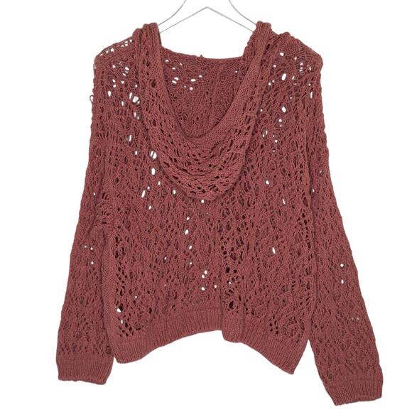 Zara Womens Dusty Rose Crochet Open Knit Hoodie Sweatshirt M NEW Unlined - Picture 3 of 11